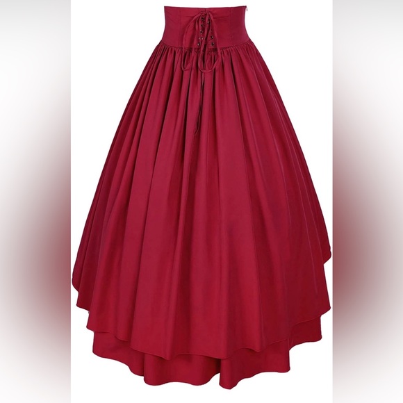 Cosplay Victorian Burgundy Button Front Women's Skirt - Picture 2 of 5